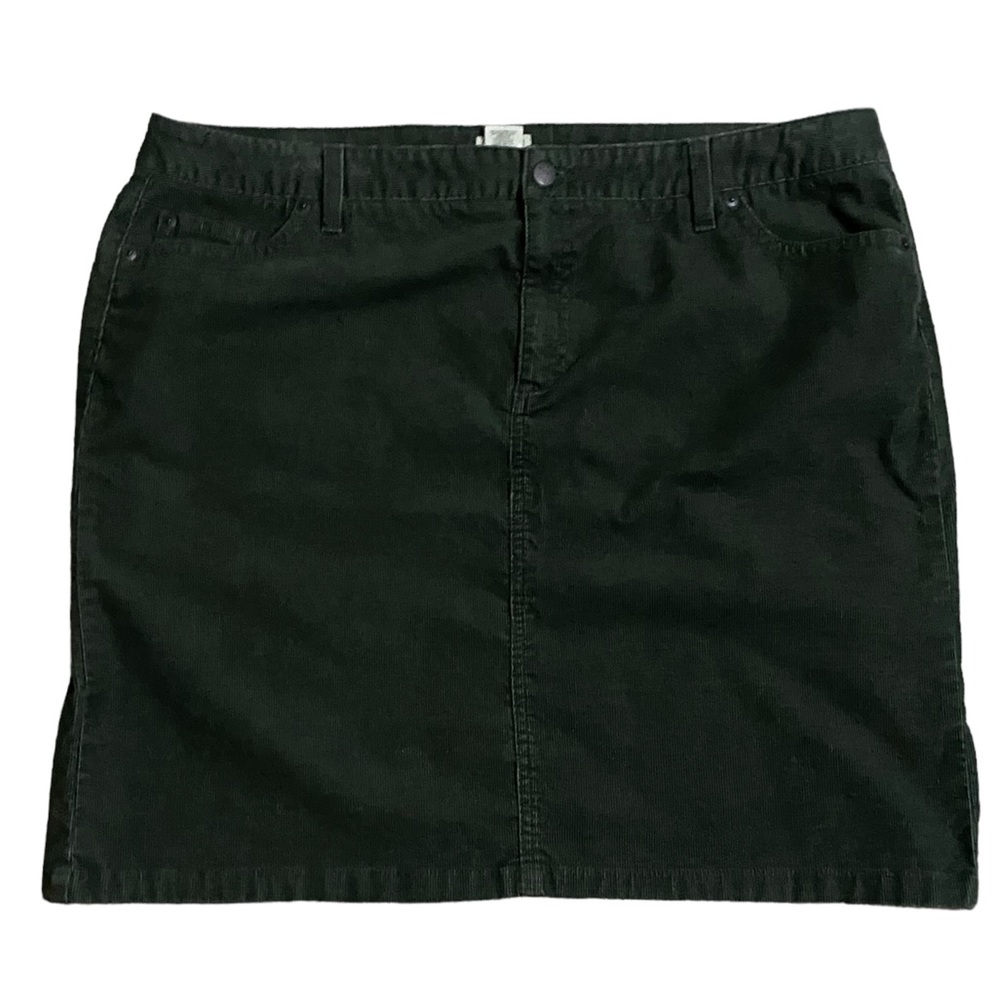 L.L Bean Green Pinwale Corduroy Utilty Knee Skirt Cotton Stretch 5 Pocket SZ 20